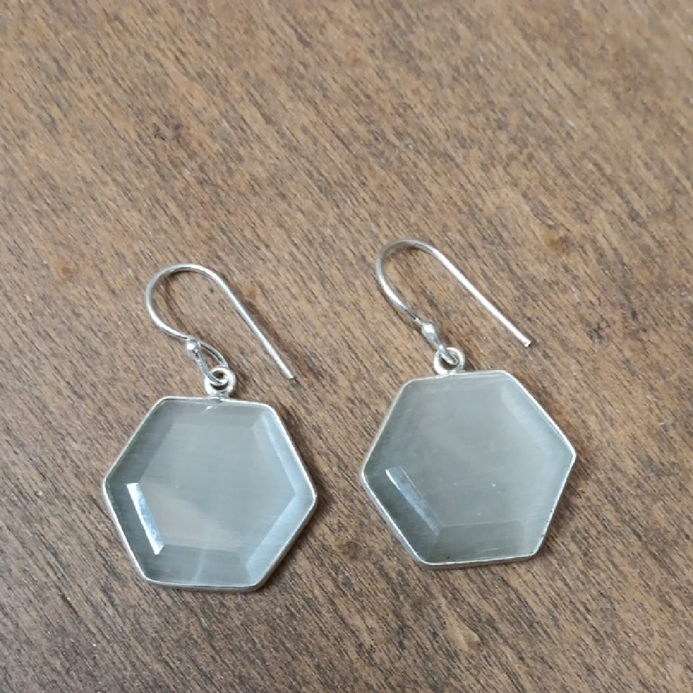 Elegant Silver Hexagon Earrings
